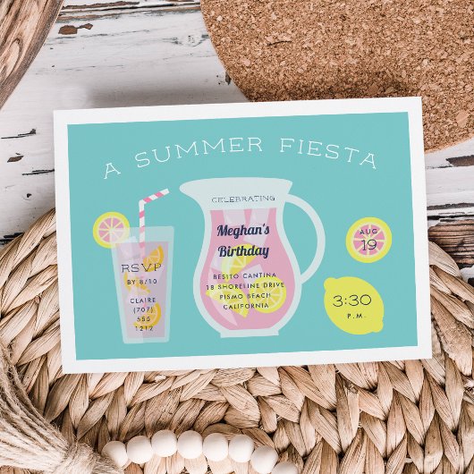PInk Lemonade Birthday Party Invitation Kaart
