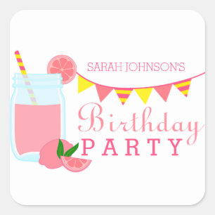 Pink Lemonade Birthday Party Vierkante Sticker