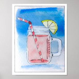 PInk Lemonade Mason Jar Waterverf Poster