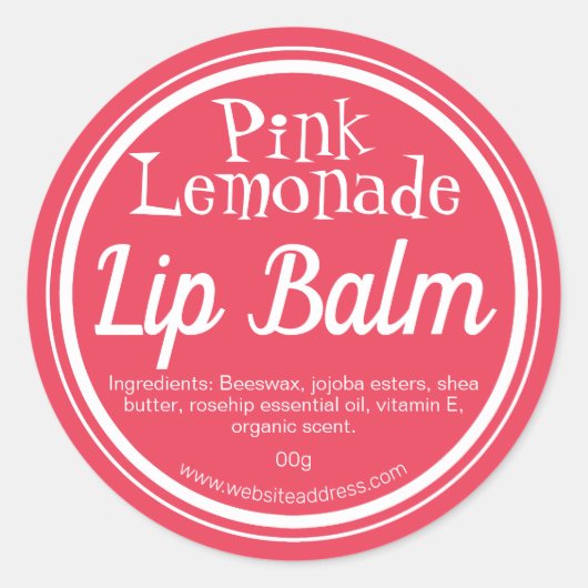 Pink Lemonade Scented Lip Balm Pot Labels (Voorkant)