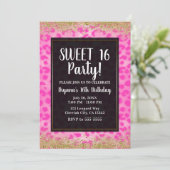 Pink Leopard Cheetah Gold Glitter Verjaardagsfeest Kaart (Staand voorkant)