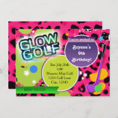 Pink Leopard Glow Golf Fête Invitations (Devant / Derrière)