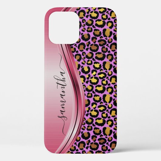 Pink Leopard Handgeschreven naam Metaal Case-Mate iPhone Case (Achterkant)