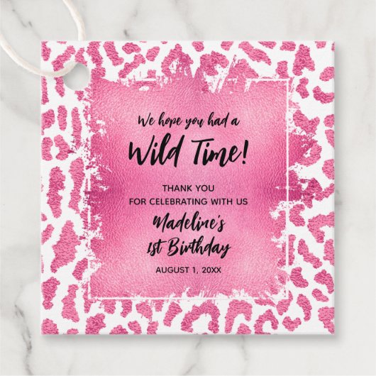 Pink Leopard Oerwoud Safari Birthday Bedankt Bedankjes Labels (Voorkant)