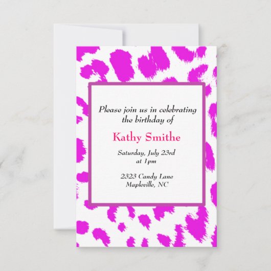 Pink Leopard Pattern Birthday Invitation Kaart (Voorkant)