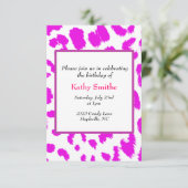 Pink Leopard Pattern Birthday Invitation Kaart (Staand voorkant)