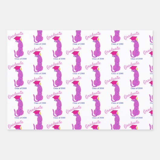 Pink Leopard Print Afstuderen Inpakpapier Vel (Voorkant)