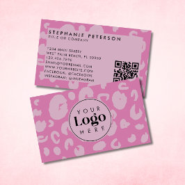 Pink Leopard Print Custom Company Logo QR Code Visitekaartje