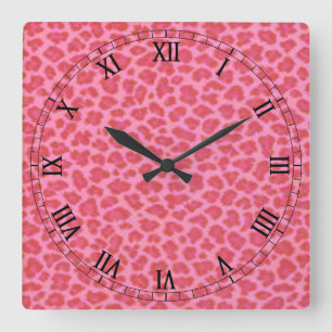 Pink Leopard Skin Square Roman Numerals Clock Vierkante Klok