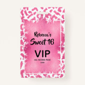 Pink Leopard Sweet 16th Birthday Uitnodigen VIP Pa Badge (Voorkant)