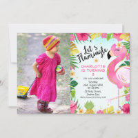 Pink Let's Flamingle Floral Foliage Foto Birthday