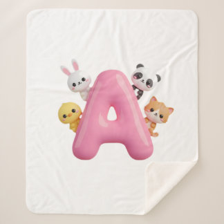 Pink Letter A Forest Animals Baby Sherpa Blanket Deken
