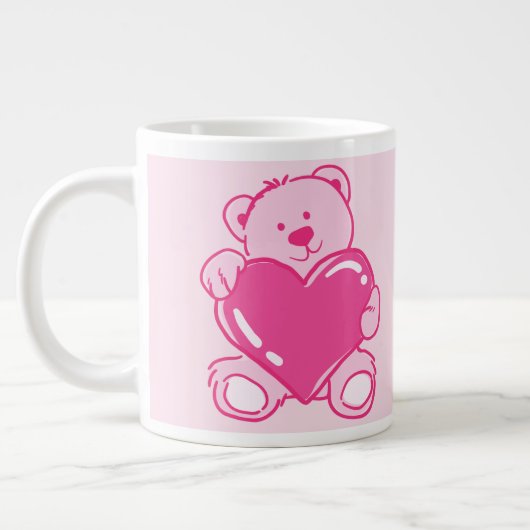 Pink Letter A Mug with Cute Teddy Bear Heart Extra Grote Beker (Links)