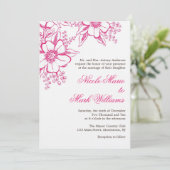 Pink Letterpress Style Wedding Kaart (Staand voorkant)
