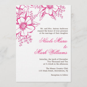 Pink Letterpress Style Wedding Kaart
