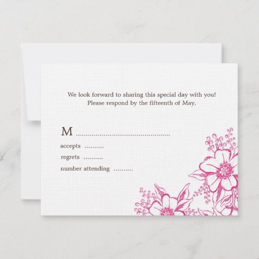 Pink Letterpress Style Wedding RSVP Kaartje (Voorkant)