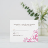 Pink Letterpress Style Wedding RSVP Kaartje (Staand voorkant)