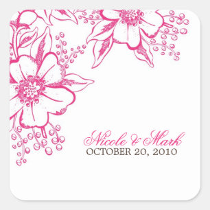 Pink Letterpress Style Wedding Vierkante Sticker