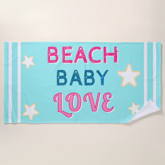 Pink Light Blue Beach Baby Love Stars Strandlaken (Voorkant)
