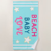 Pink Light Blue Beach Baby Love Stars Strandlaken (Voorkant)