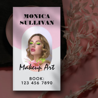 Pink light gray minimalist makeup visitekaartje