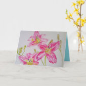 Pink Lilies Aquarelle Carte d'anniversaire (Fleur jaune)