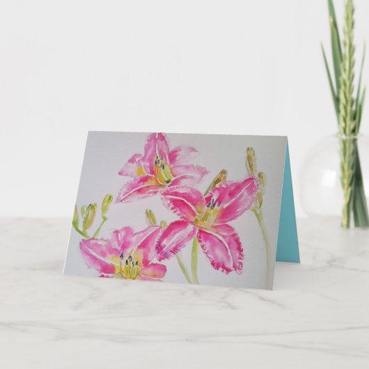 Pink Lilies Aquarelle Carte d'anniversaire (Devant)