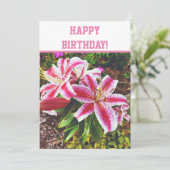 Pink Lilies Floral Carte d'anniversaire (Debout devant)