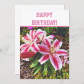 Pink Lilies Floral Carte d'anniversaire (Devant / Derrière)