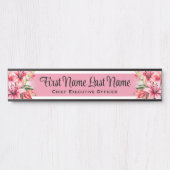 Pink Lillies Floral Porte Signes Nom Plaque (Devant)
