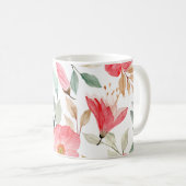 Pink Lilly Waterverf Floral Pattern  Koffiemok (Voorkant rechts)