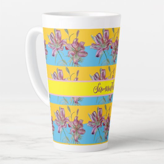 Pink Lily Aquarelle Peinture Filles Art Floral Mug (Angle gauche)