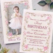 Pink Lily avec photo Invitation d'anniversaire