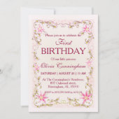 Pink Lily avec photo Invitation d'anniversaire (Devant)