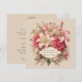 Pink Lily et Peony Vintage Mariage Invitation (Devant / Derrière)