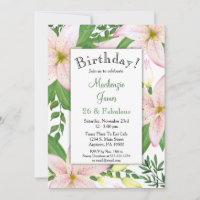 Pink Lily Floral Anniversaire Fête Invitation Dame