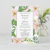 Pink Lily Floral Wedding Invitation Lilies Kaart (Staand voorkant)