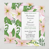 Pink Lily Floral Wedding Invitation Lilies Kaart (Voorkant / Achterkant)