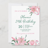Pink Lily Garden Birthday Party Invitation (Devant)