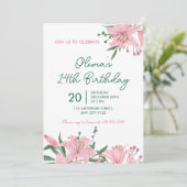 Pink Lily Garden Birthday Party Invitation (Debout devant)