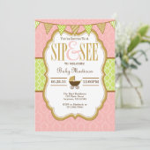 Pink Lime Green Gold Sip Et Voir Invitation (Debout devant)