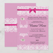 Pink Lingerie Shower Bridal Party Lace Bow nodigt Kaart (Voorkant / Achterkant)
