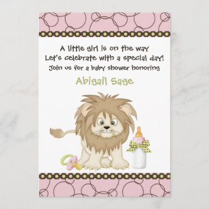 Pink Lion Baby shower voor meisjes Kaart