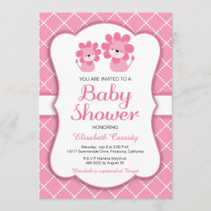 Pink Lion, Chevron Girl Baby shower Uitnodiging