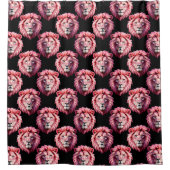 Pink Lion Head Animal Pattern Design - Black  Douchegordijn (Voorkant)