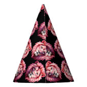 Pink Lion Head Animal Pattern Design - Black  Feesthoedjes (Achterkant)