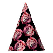 Pink Lion Head Animal Pattern Design - Black  Feesthoedjes (Rechts)