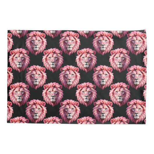 Pink Lion Head Animal Pattern Design - Black Kussensloop (Achterkant)