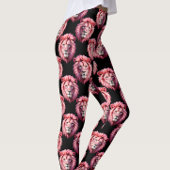 Pink Lion Head Animal Pattern Design - Black Leggings