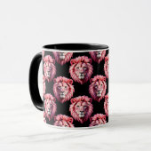 Pink Lion Head Animal Pattern Design - Black  Mok (Voorkant links)